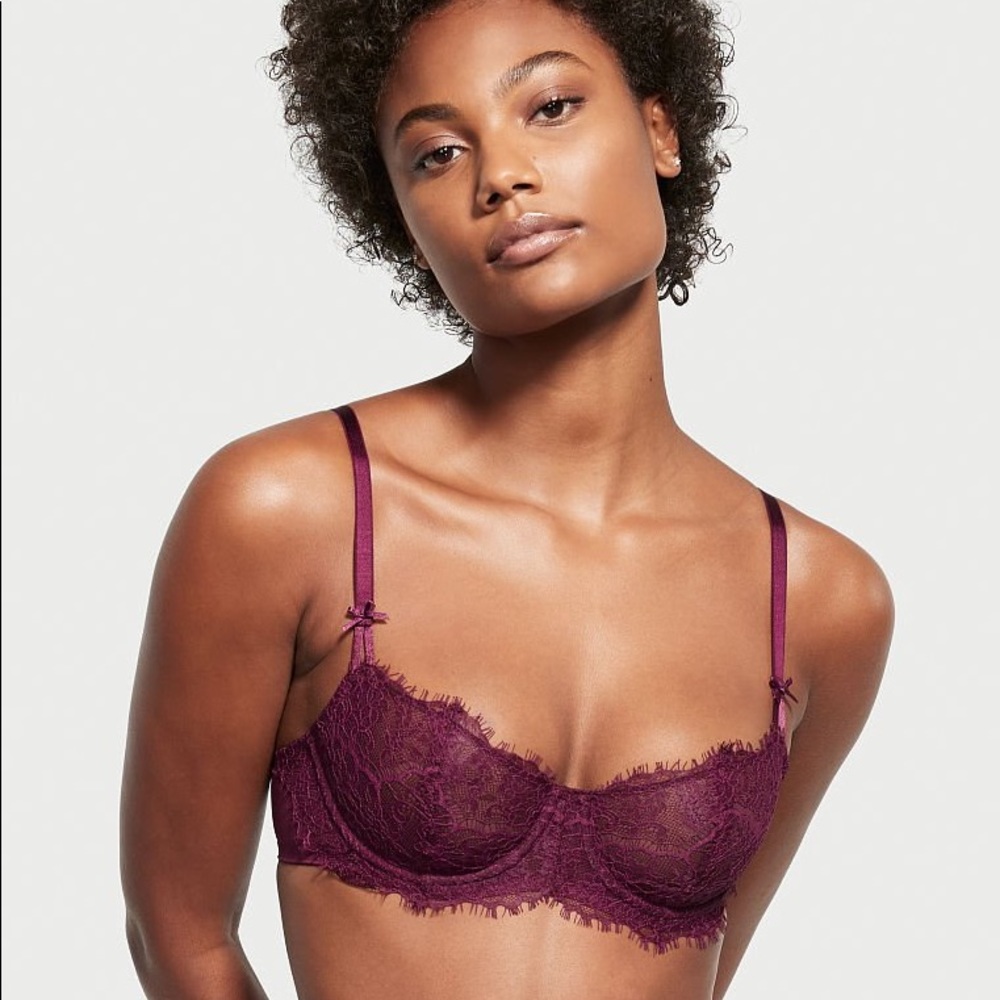 Dream Angels Maroon Wicked unlined push up balconette mesh lace bra